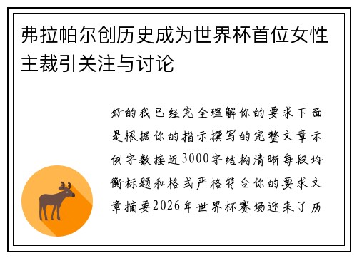 弗拉帕尔创历史成为世界杯首位女性主裁引关注与讨论 弗拉帕尔创历史成为世界杯首位女性主裁引关注与讨论