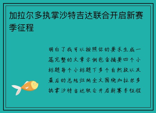 加拉尔多执掌沙特吉达联合开启新赛季征程 加拉尔多执掌沙特吉达联合开启新赛季征程